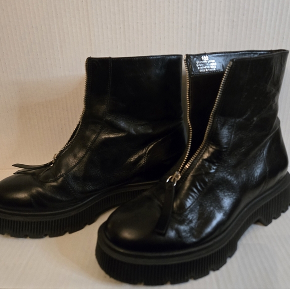 Kurt Geiger Black Leather Ankle Boots Zip-Up Sz.9 Chunky Grunge Bikercore Goth - Picture 15 of 15